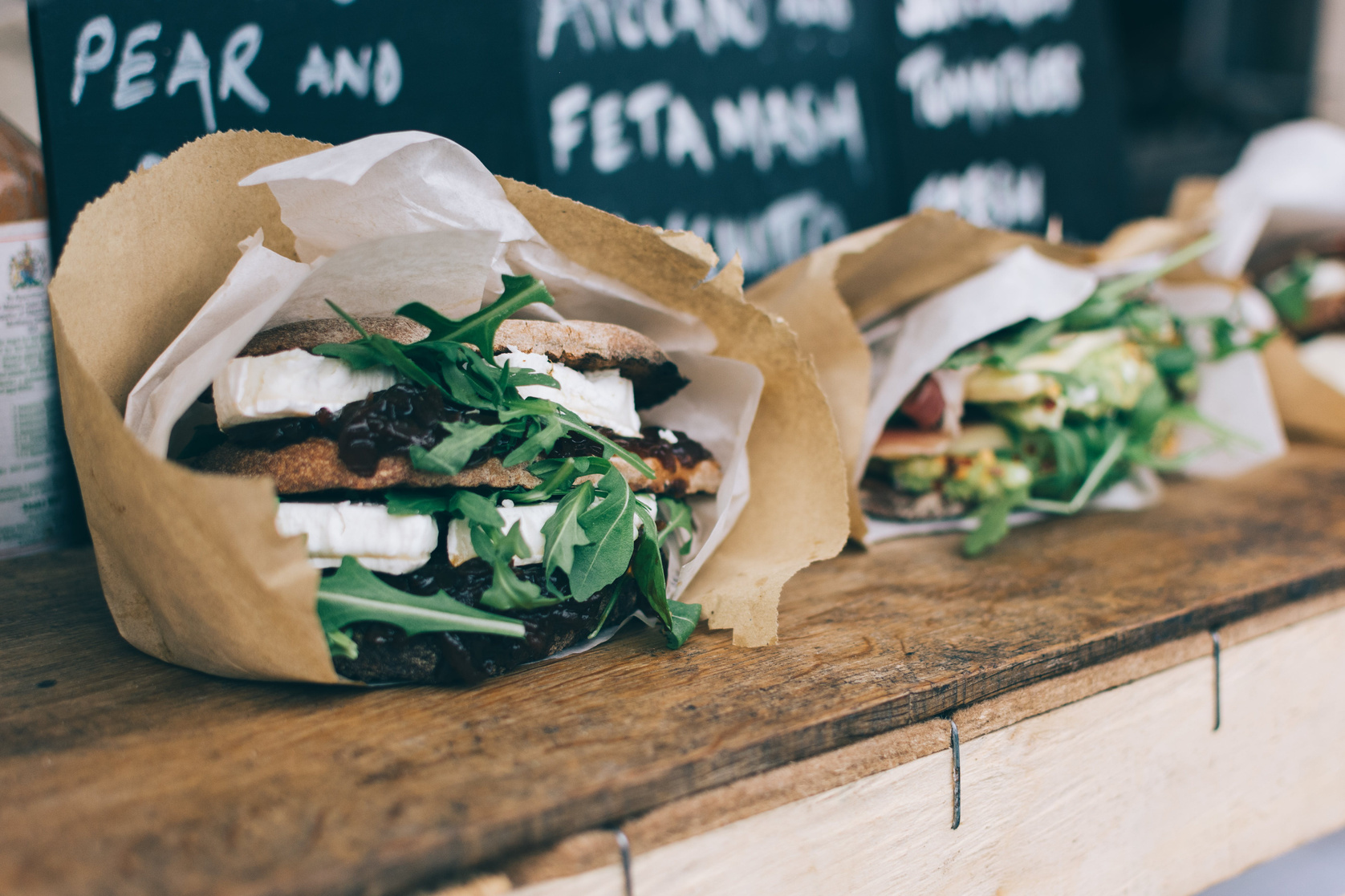 Take away vegetarian sandwich with goat cheese